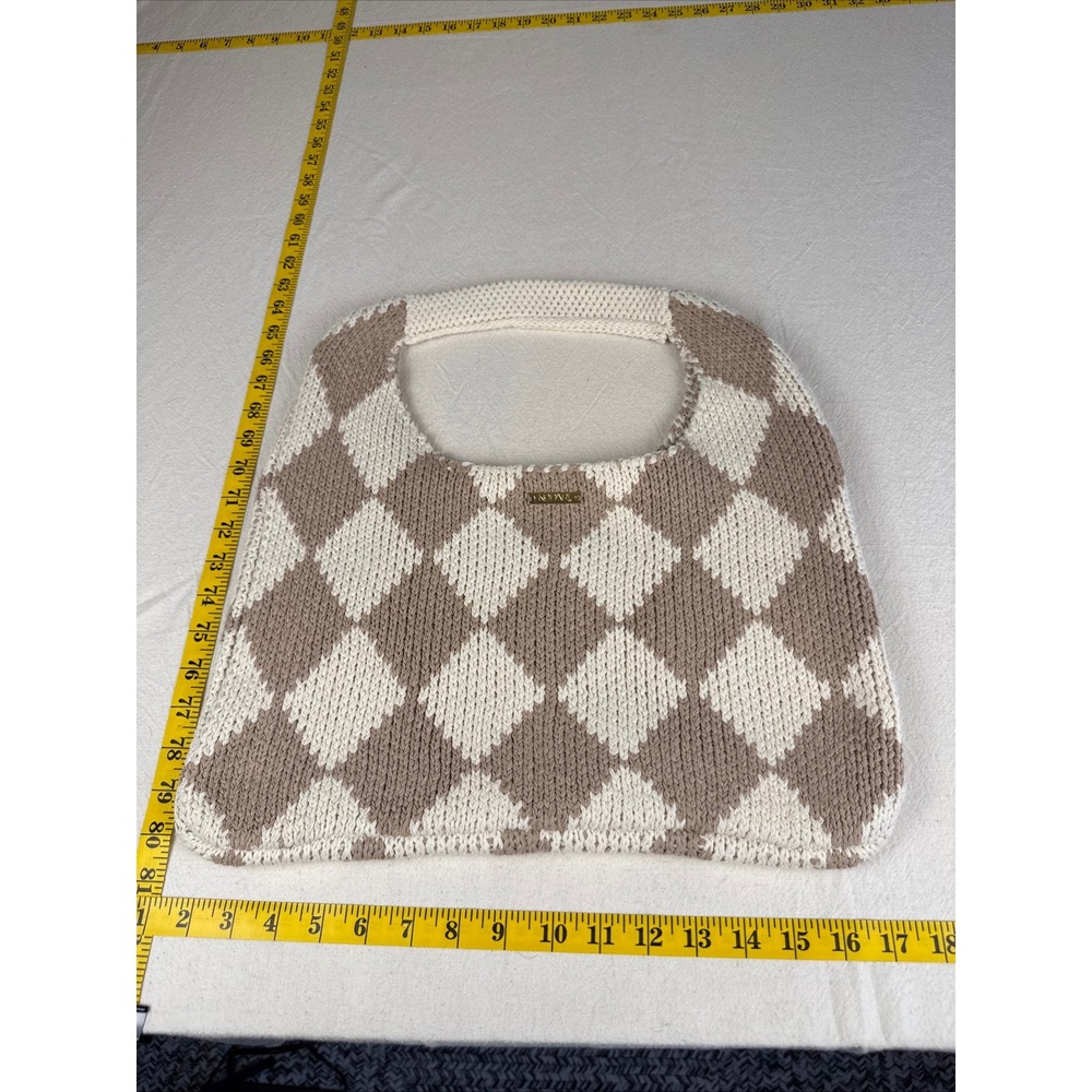 Kopari Tote Bag Women OS Tan Cream Boho Limited Edition Checkered Knit Diamond